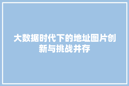 大数据时代下的地址图片创新与挑战并存