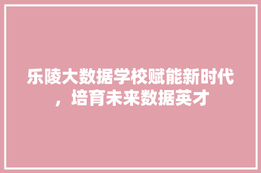 乐陵大数据学校赋能新时代，培育未来数据英才
