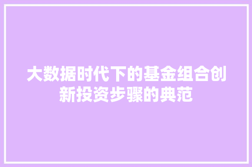大数据时代下的基金组合创新投资步骤的典范
