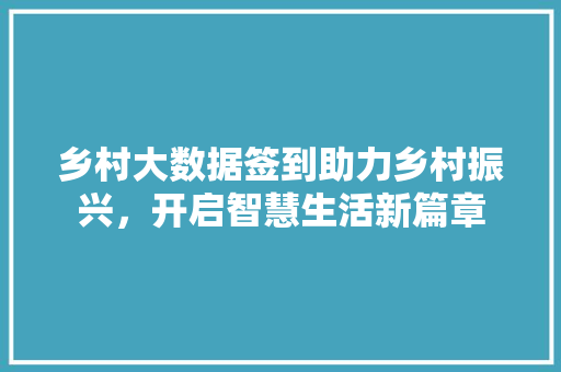 乡村大数据签到助力乡村振兴，开启智慧生活新篇章
