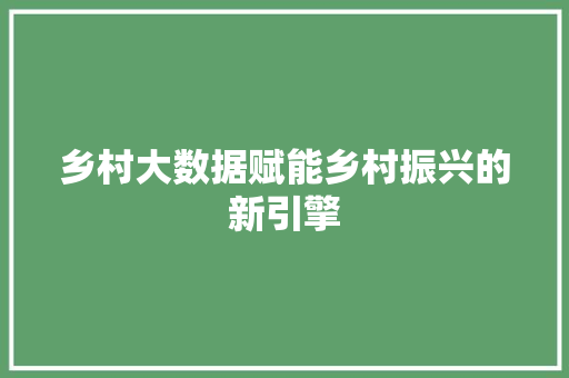 乡村大数据赋能乡村振兴的新引擎