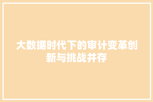 大数据时代下的审计变革创新与挑战并存  第1张