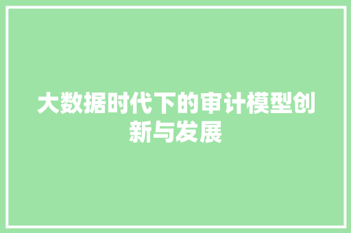 大数据时代下的审计模型创新与发展