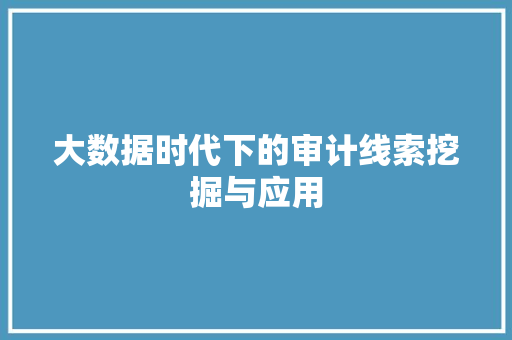 大数据时代下的审计线索挖掘与应用