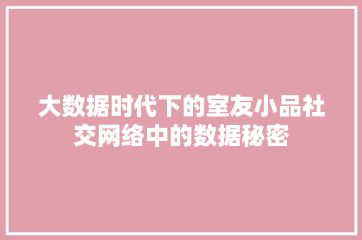 大数据时代下的室友小品社交网络中的数据秘密