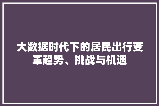 大数据时代下的居民出行变革趋势、挑战与机遇