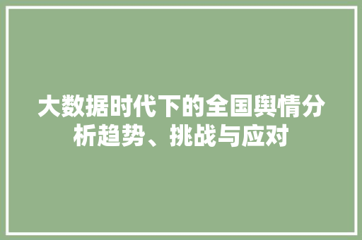大数据时代下的全国舆情分析趋势、挑战与应对