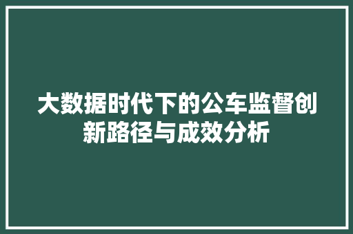大数据时代下的公车监督创新路径与成效分析  第1张