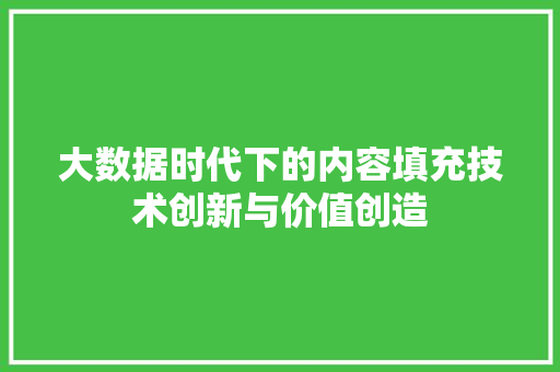 大数据时代下的内容填充技术创新与价值创造