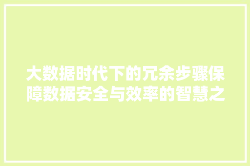 大数据时代下的冗余步骤保障数据安全与效率的智慧之路  第1张