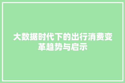 大数据时代下的出行消费变革趋势与启示  第1张