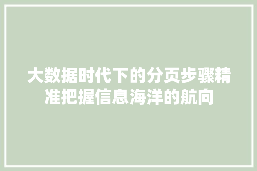 大数据时代下的分页步骤精准把握信息海洋的航向  第1张