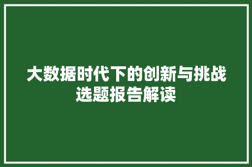 大数据时代下的创新与挑战选题报告解读  第1张