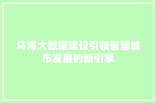 乌海大数据建设引领智慧城市发展的新引擎