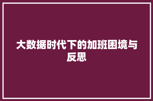 大数据时代下的加班困境与反思