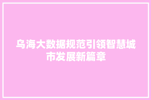 乌海大数据规范引领智慧城市发展新篇章