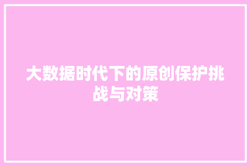 大数据时代下的原创保护挑战与对策