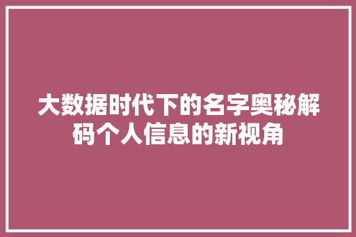 大数据时代下的名字奥秘解码个人信息的新视角  第1张