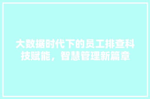 大数据时代下的员工排查科技赋能，智慧管理新篇章  第1张