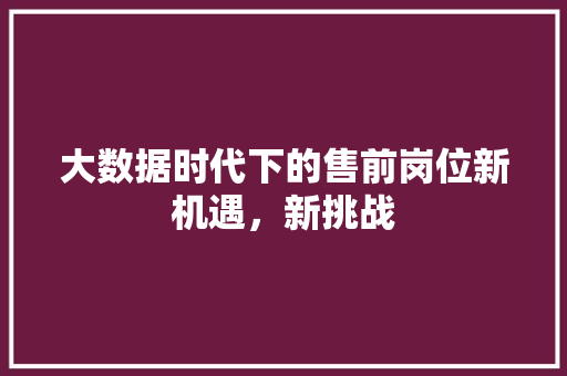 大数据时代下的售前岗位新机遇，新挑战