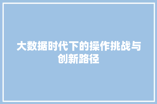 大数据时代下的操作挑战与创新路径