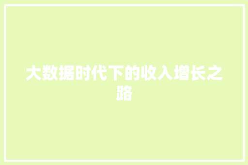 大数据时代下的收入增长之路