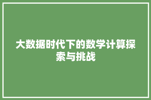 大数据时代下的数学计算探索与挑战  第1张