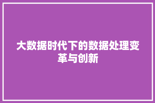 大数据时代下的数据处理变革与创新
