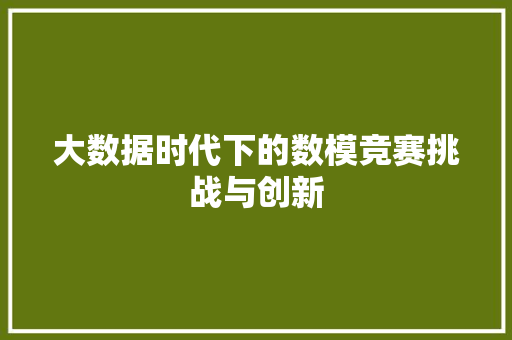 大数据时代下的数模竞赛挑战与创新