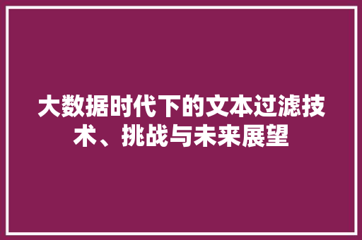 大数据时代下的文本过滤技术、挑战与未来展望  第1张