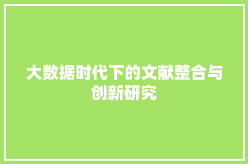 大数据时代下的文献整合与创新研究