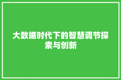 大数据时代下的智慧调节探索与创新