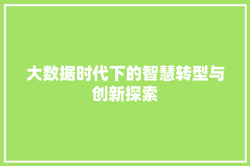 大数据时代下的智慧转型与创新探索  第1张