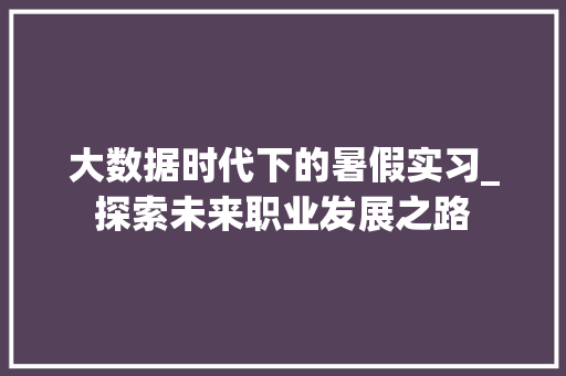 大数据时代下的暑假实习_探索未来职业发展之路  第1张