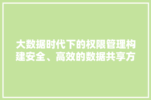 大数据时代下的权限管理构建安全、高效的数据共享方法