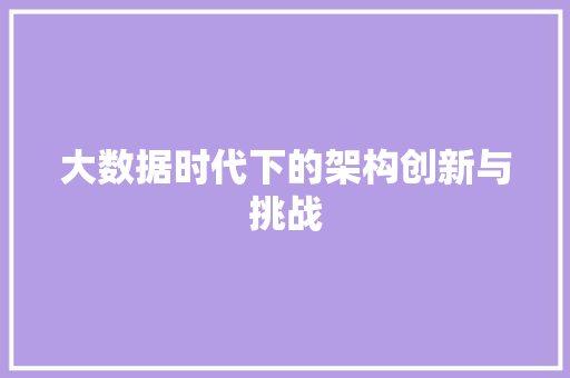 大数据时代下的架构创新与挑战  第1张