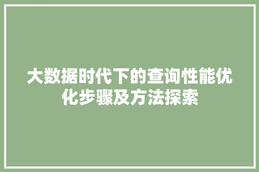 大数据时代下的查询性能优化步骤及方法探索  第1张