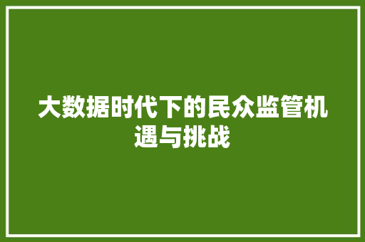 大数据时代下的民众监管机遇与挑战  第1张