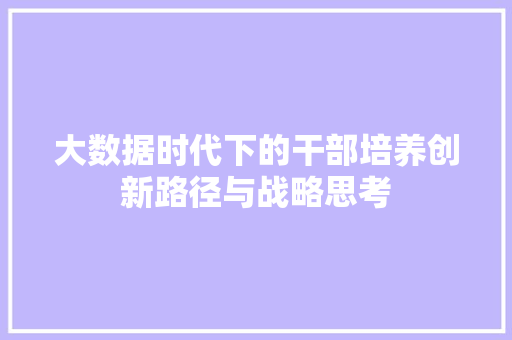 大数据时代下的干部培养创新路径与战略思考