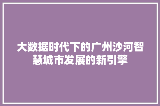 大数据时代下的广州沙河智慧城市发展的新引擎
