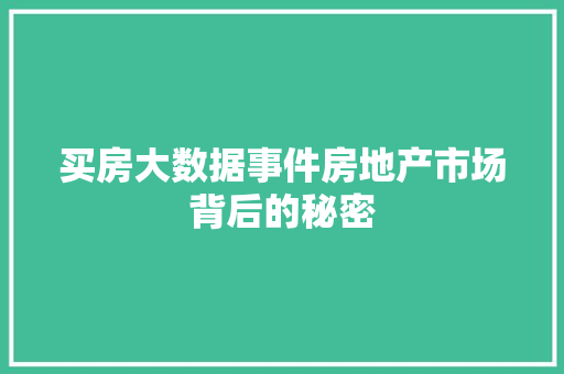 买房大数据事件房地产市场背后的秘密
