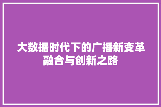 大数据时代下的广播新变革融合与创新之路  第1张