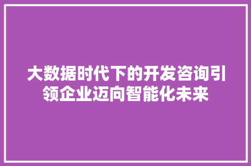 大数据时代下的开发咨询引领企业迈向智能化未来  第1张