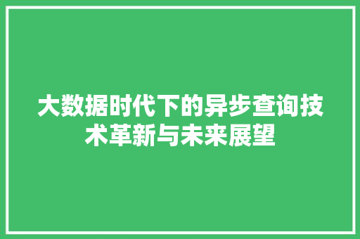 大数据时代下的异步查询技术革新与未来展望