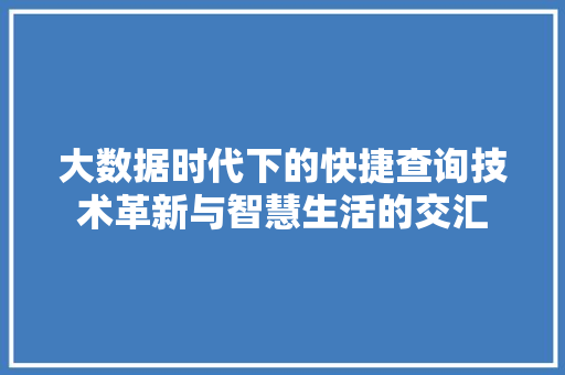 大数据时代下的快捷查询技术革新与智慧生活的交汇