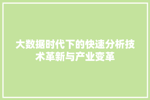 大数据时代下的快速分析技术革新与产业变革  第1张