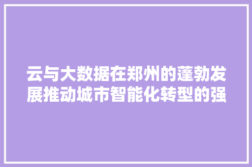 云与大数据在郑州的蓬勃发展推动城市智能化转型的强大引擎