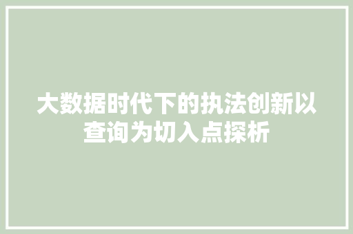 大数据时代下的执法创新以查询为切入点探析  第1张