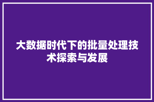 大数据时代下的批量处理技术探索与发展