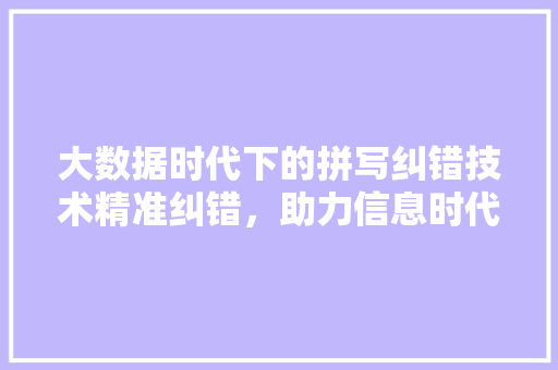 大数据时代下的拼写纠错技术精准纠错，助力信息时代沟通无障碍  第1张